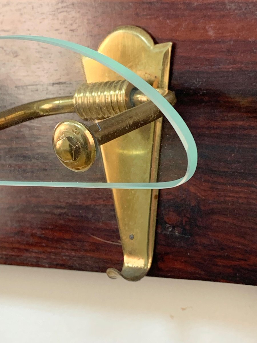 Art Deco Wood Wall Hanger with Brass & Glass Hooks from Fontana Arte