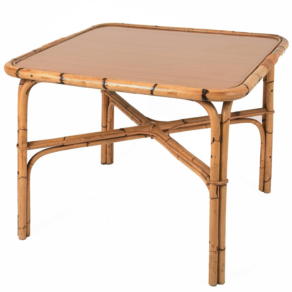 Italian Square Bamboo Table with Laminate Top, 1960s for sale at Pamono