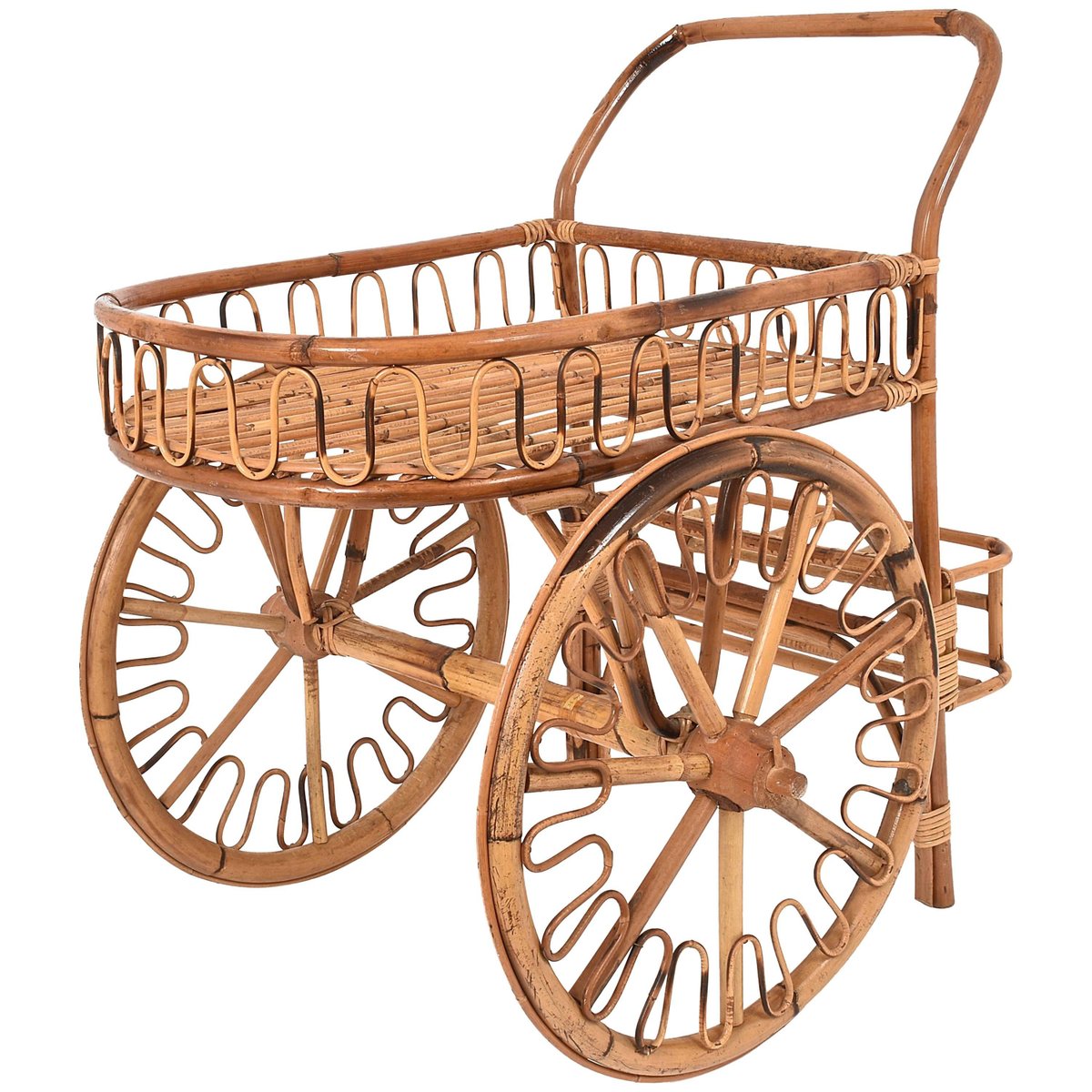 Chariot de Bar en Bambou et Rotin, 1950s en vente sur Pamono