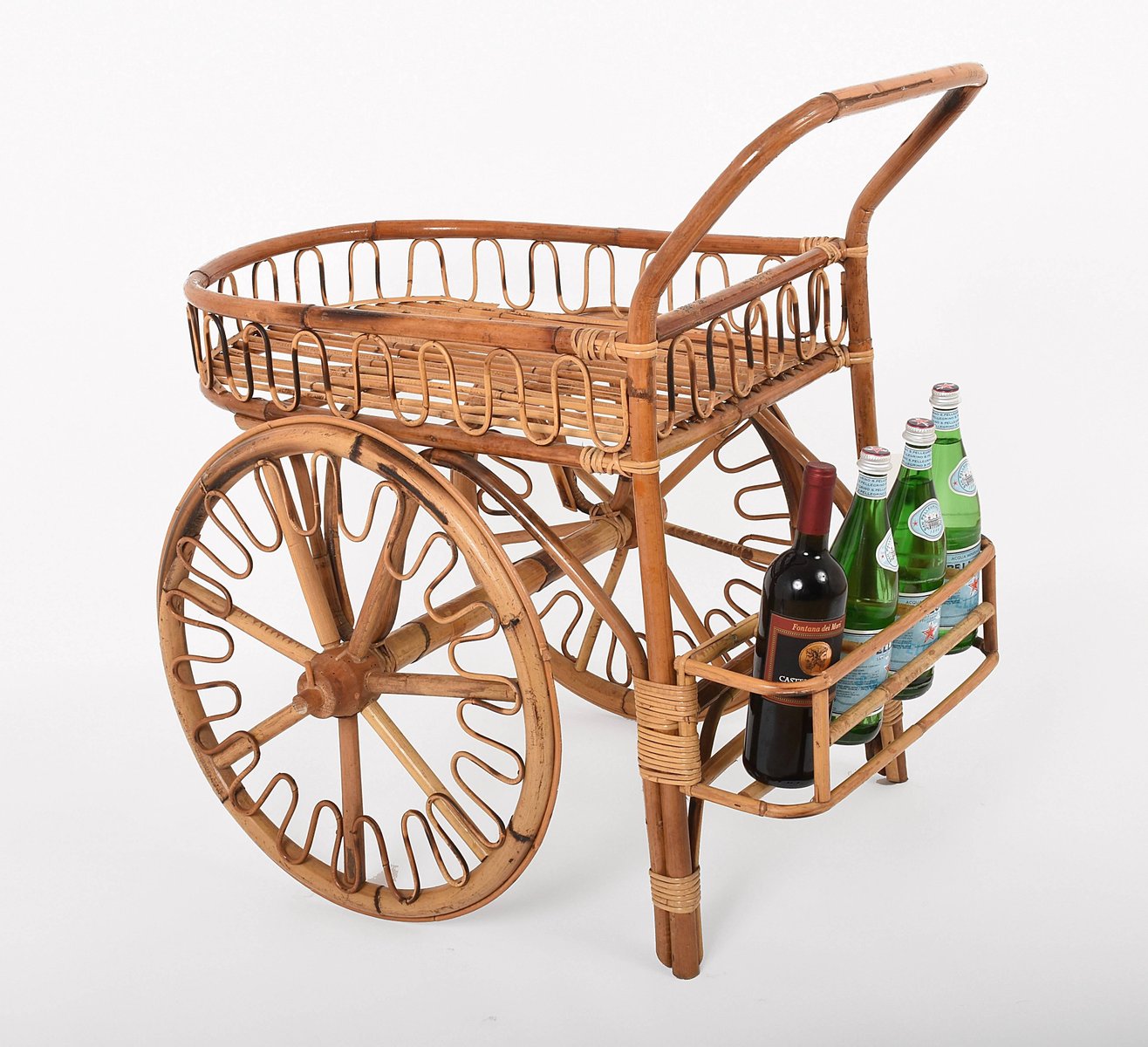 Chariot de Bar en Bambou et Rotin, 1950s en vente sur Pamono