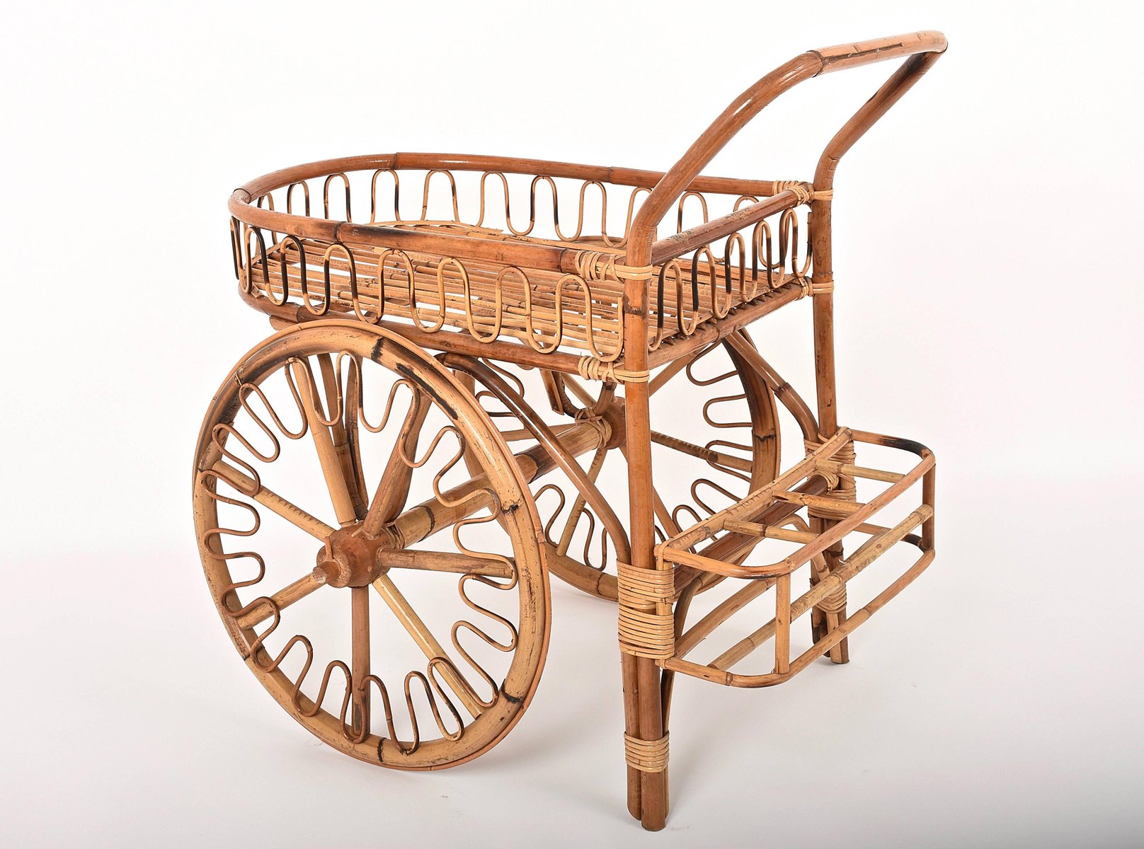 Chariot de Bar en Bambou et Rotin, 1950s en vente sur Pamono