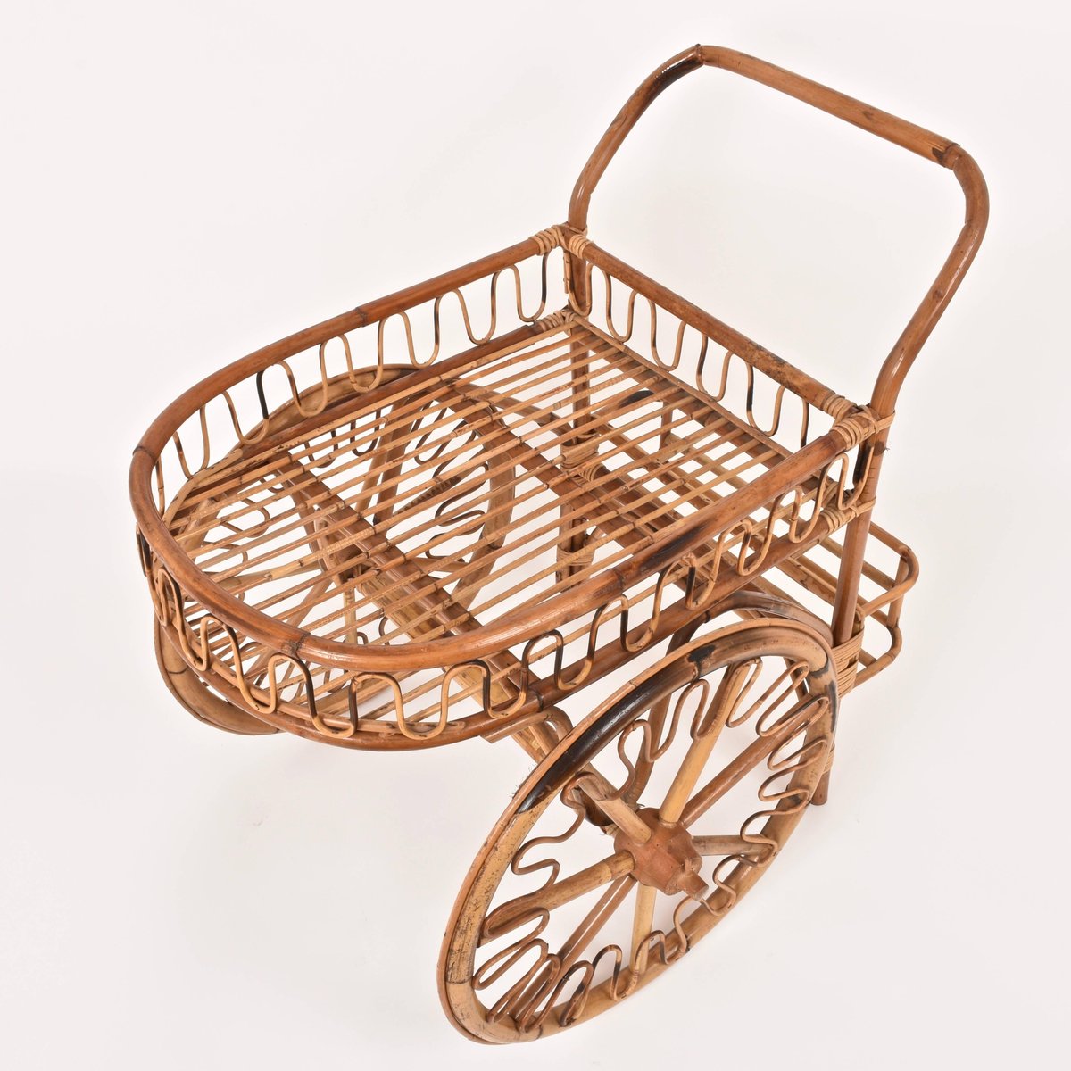 Chariot de Bar en Bambou et Rotin, 1950s en vente sur Pamono