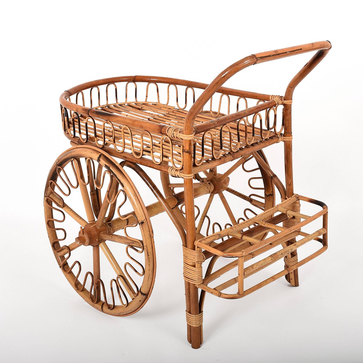 Chariot de Bar en Bambou et Rotin, 1950s en vente sur Pamono