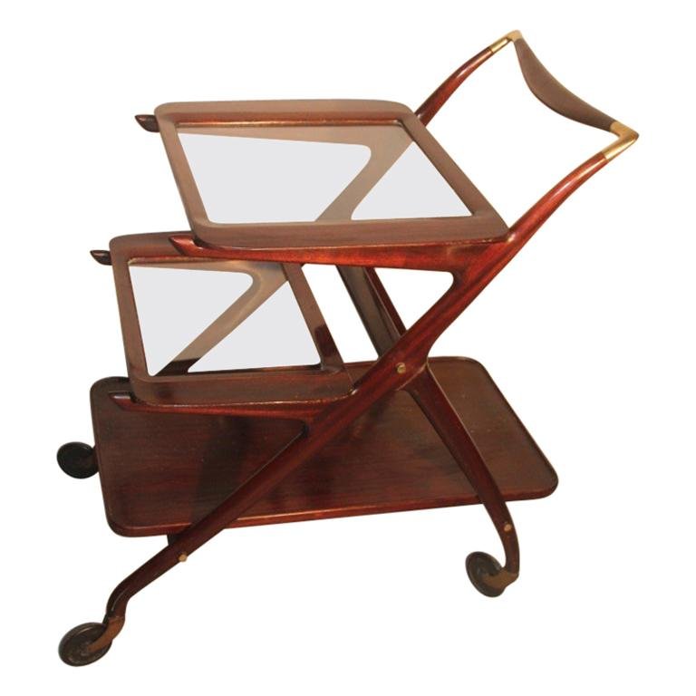 Chariot de Bar MidCentury en Acajou par Ico Parisi pour De Baggis en