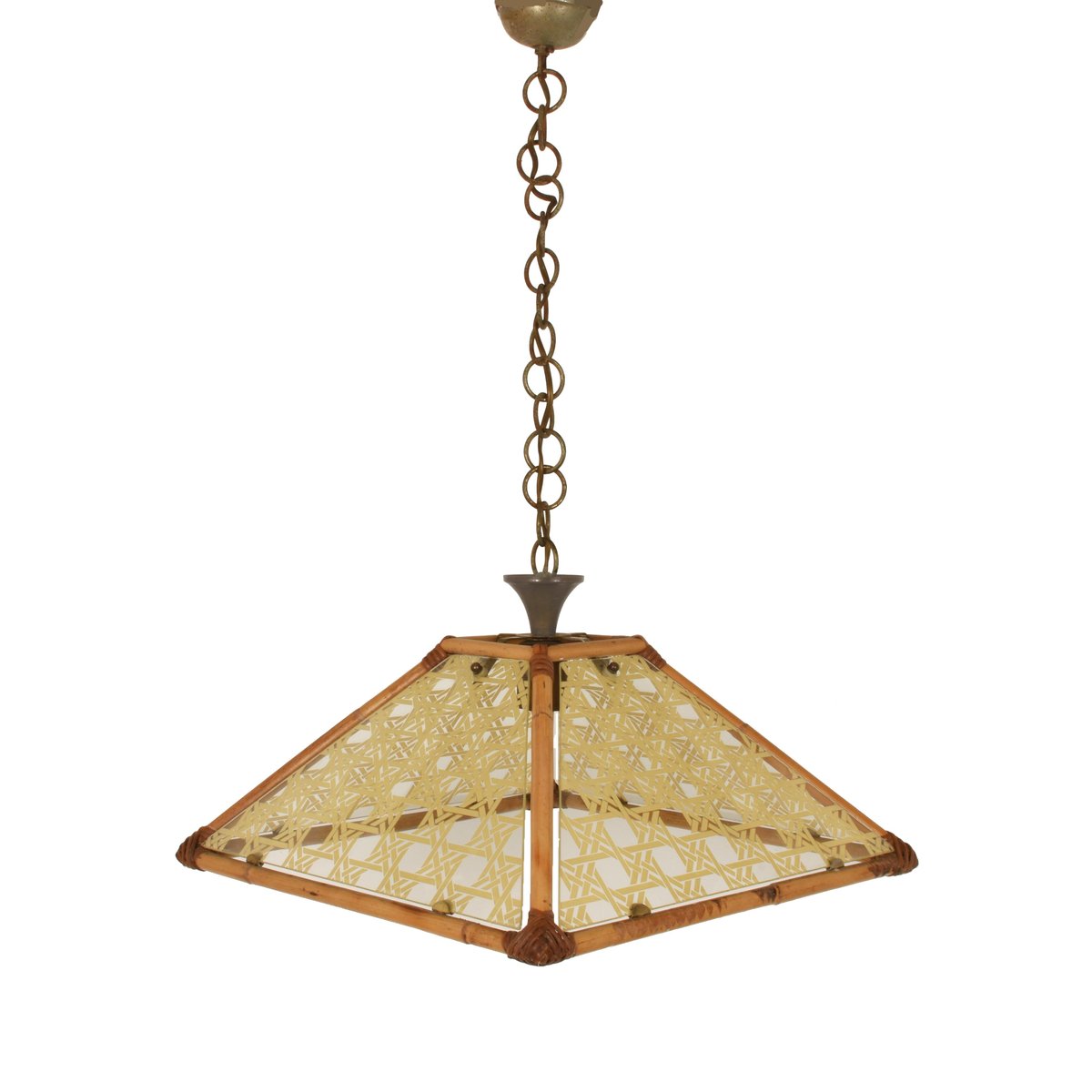 Textured Glass Rattan Bamboo Brass Pendant 1970s For Sale At Pamono
