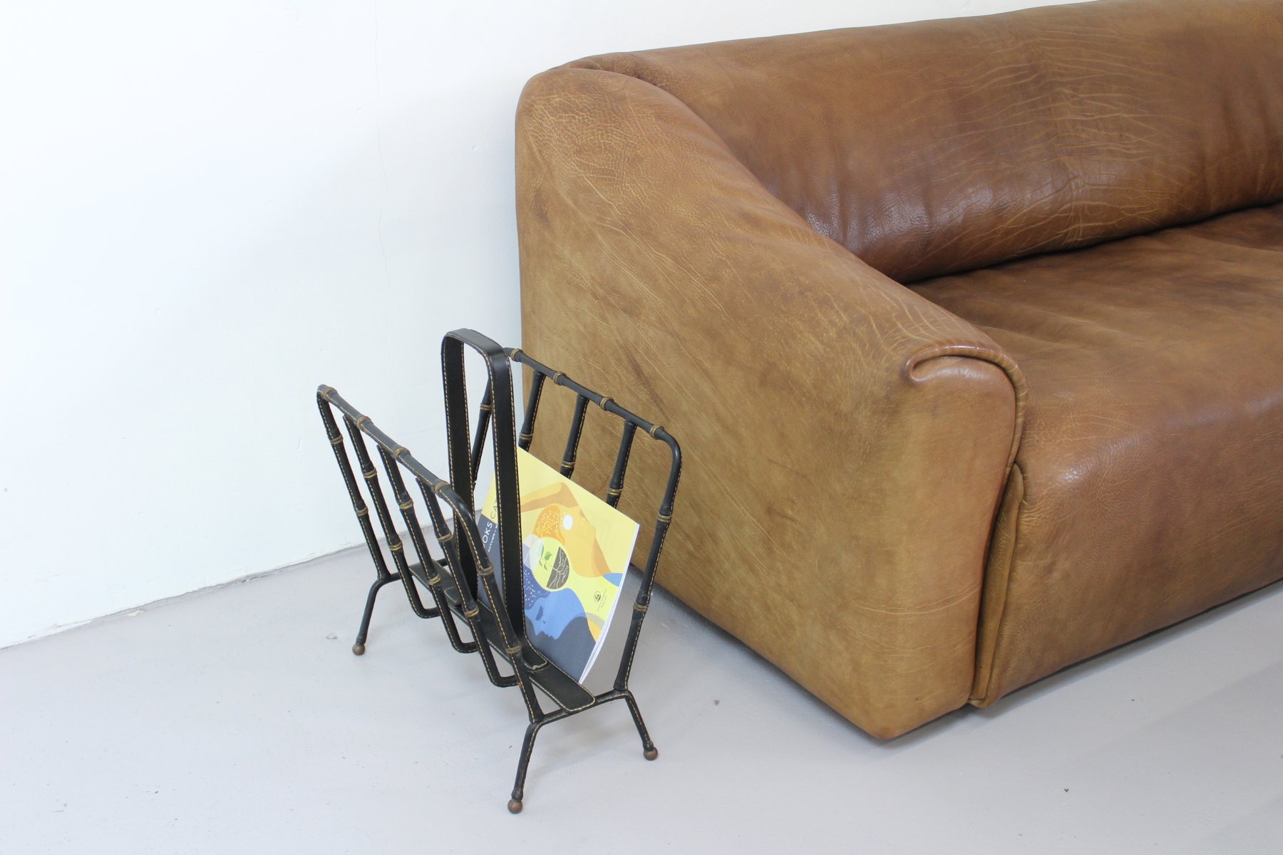 Vintage Leather Magazine Rack by Jacques for sale at Pamono