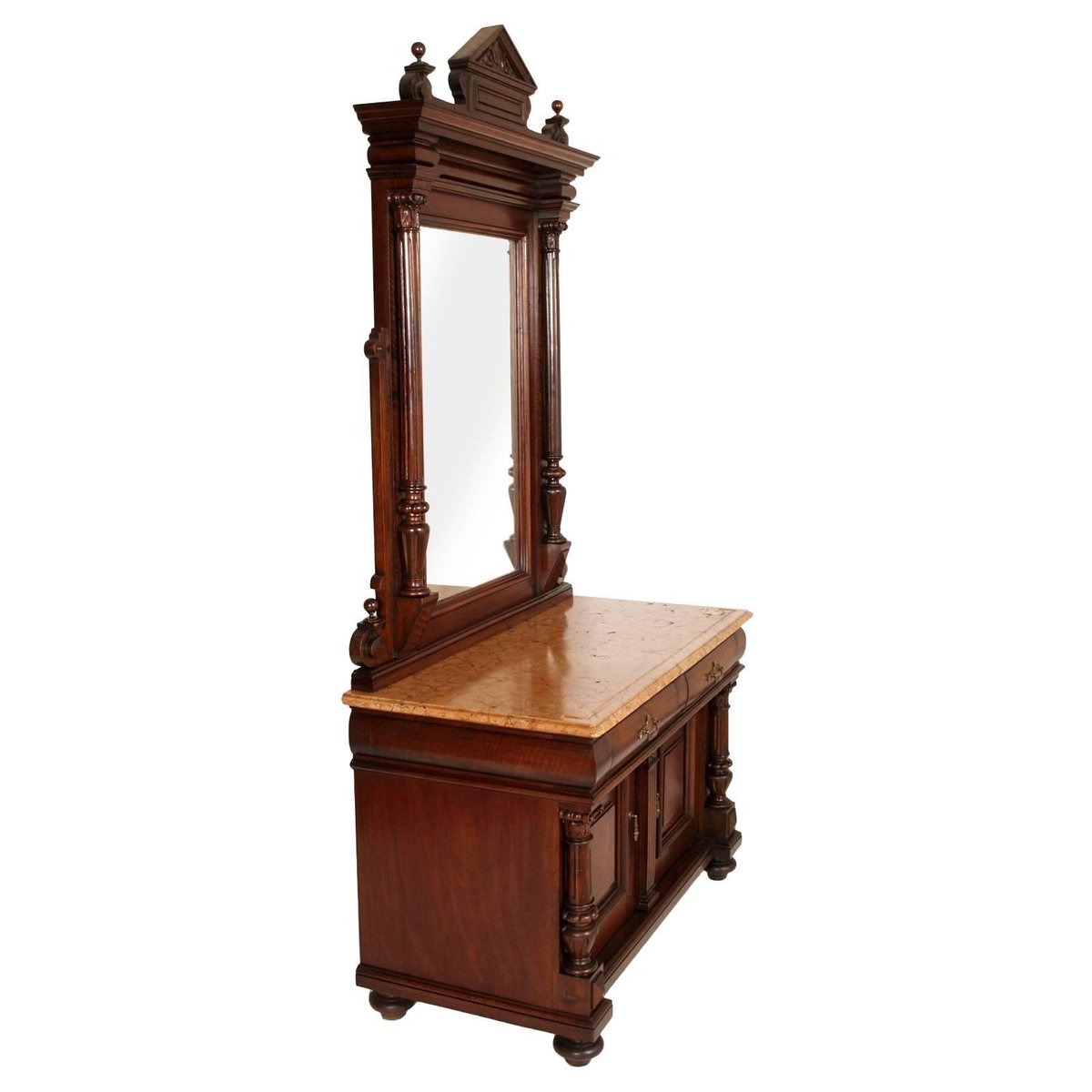 Tocador italiano de nogal con espejo, siglo XIX en venta en Pamono