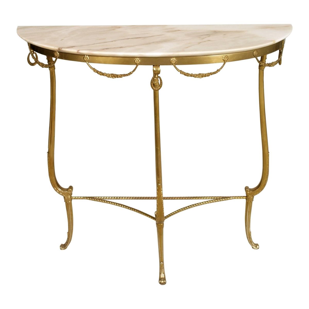 Antique Gilt Bronze & Marble Console Table with Mirror, Set of