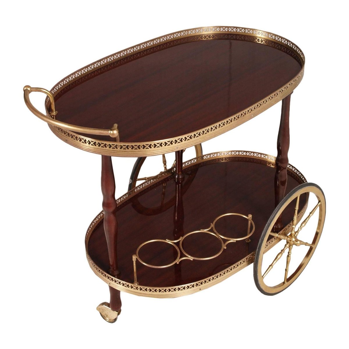 Chariot de Bar en Laiton Doré et Acajou, Italie, 1920s en vente sur Pamono