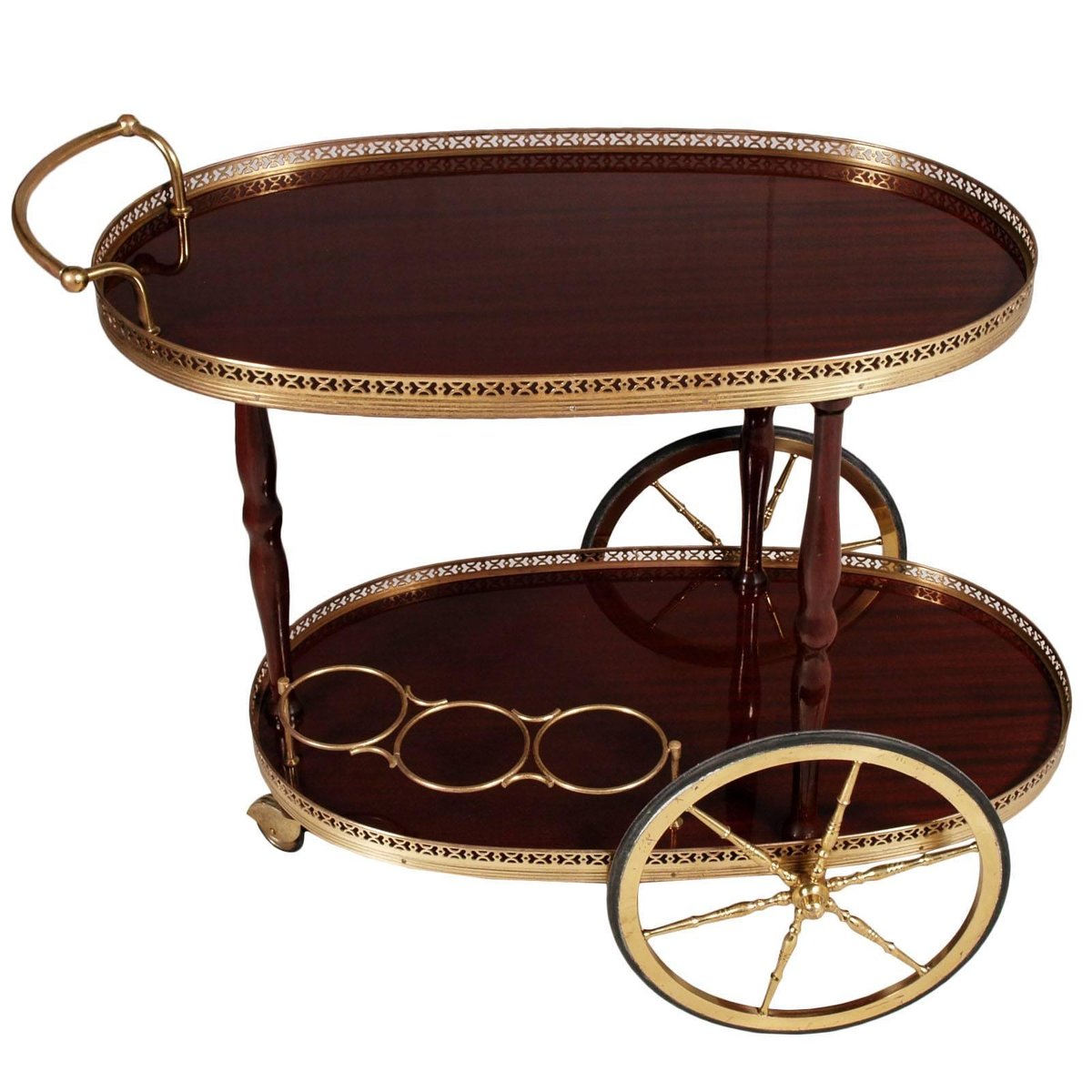 Chariot de Bar en Laiton Doré et Acajou, Italie, 1920s en vente sur Pamono