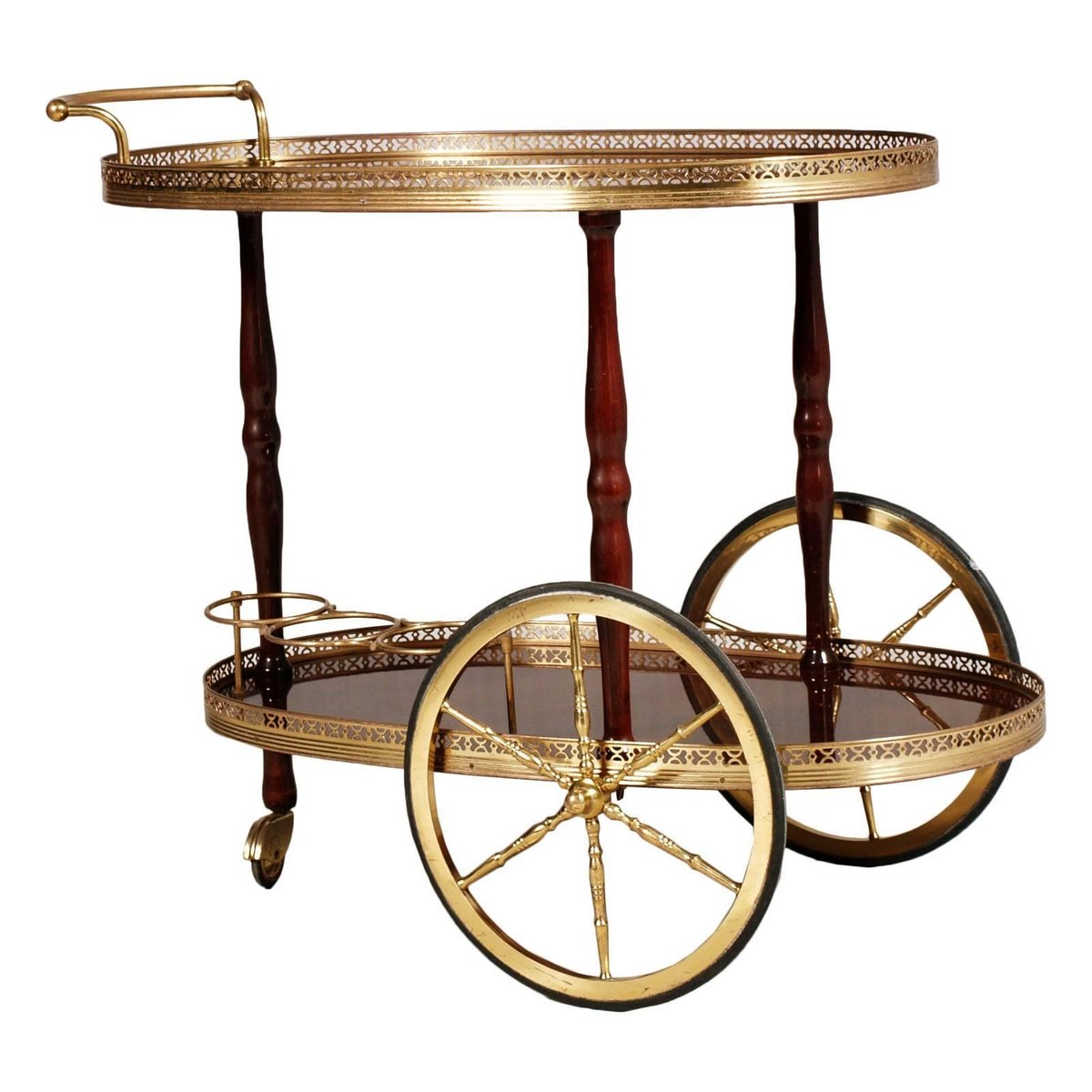 Chariot de Bar en Laiton Doré et Acajou, Italie, 1920s en vente sur Pamono