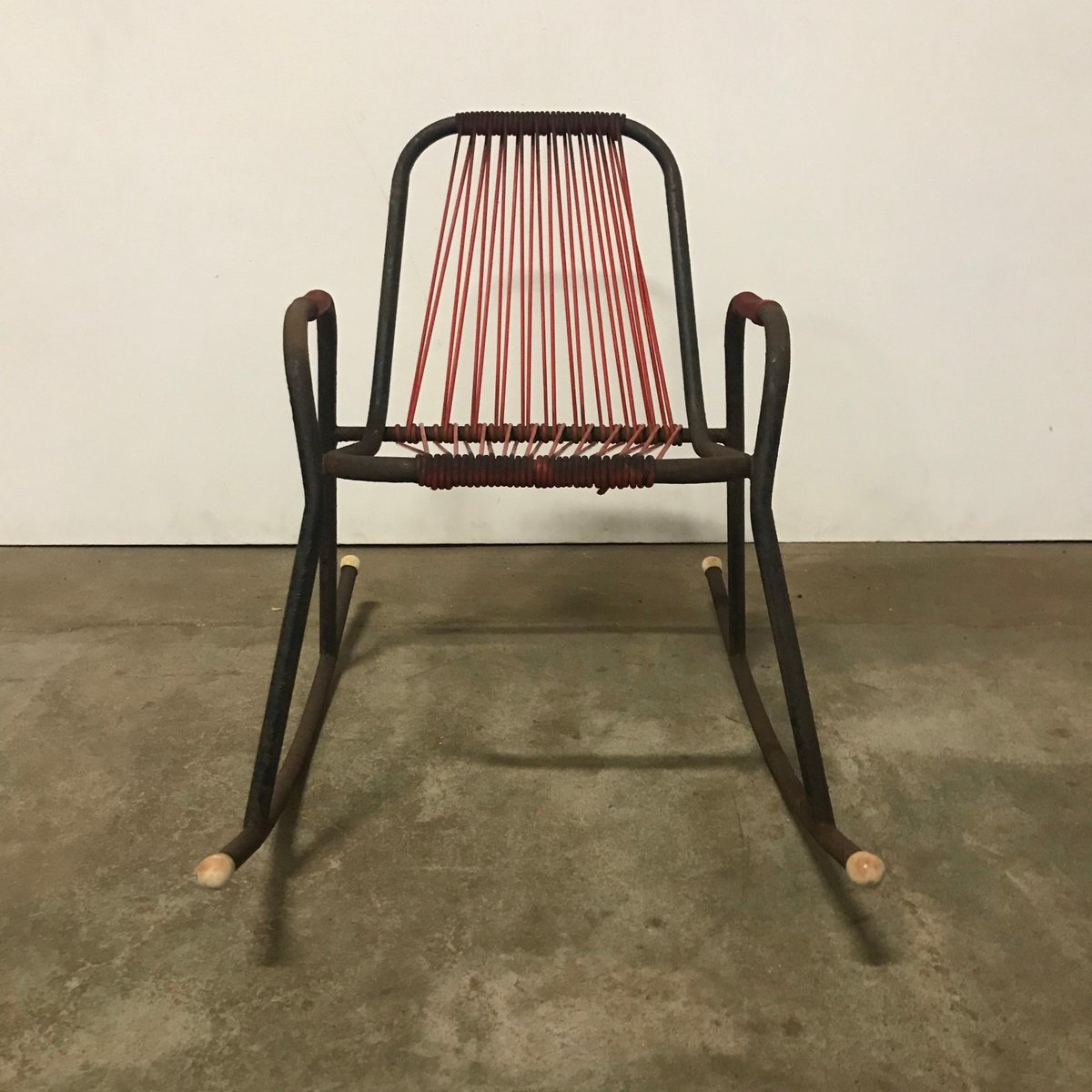 Metal, Plastic, and String Rocking Chair, 1960s for sale at Pamono