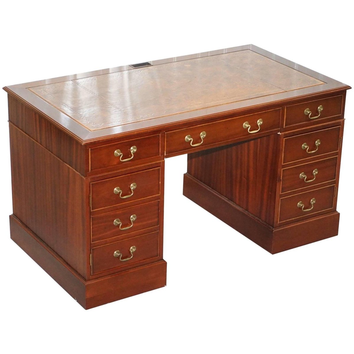 Mahogany Twin Pedestal Partner Desk With Leather Top For Sale At