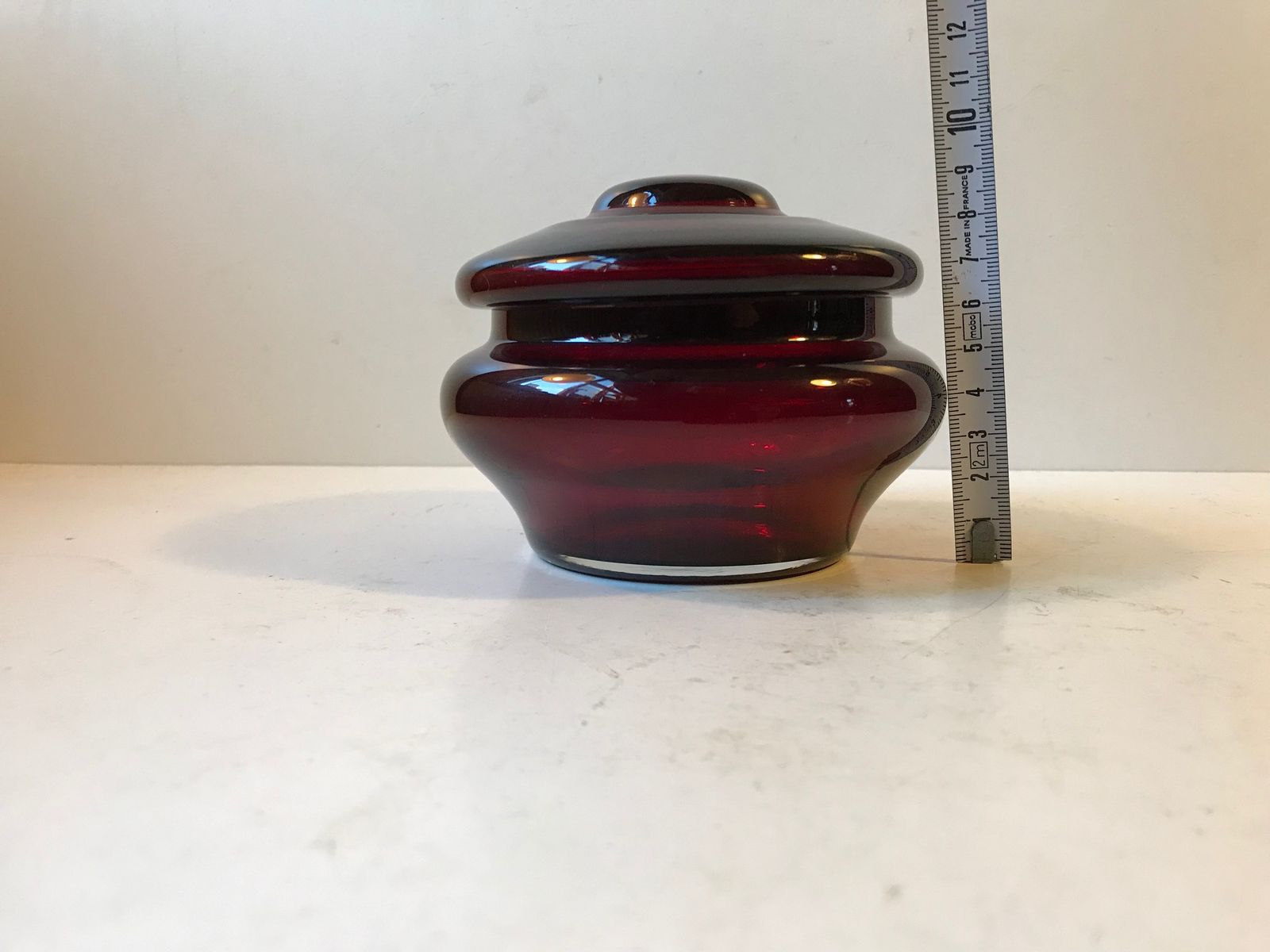 MidCentury Modern Ruby Red Glass Lidded Jar by Empoli, 1960s for sale