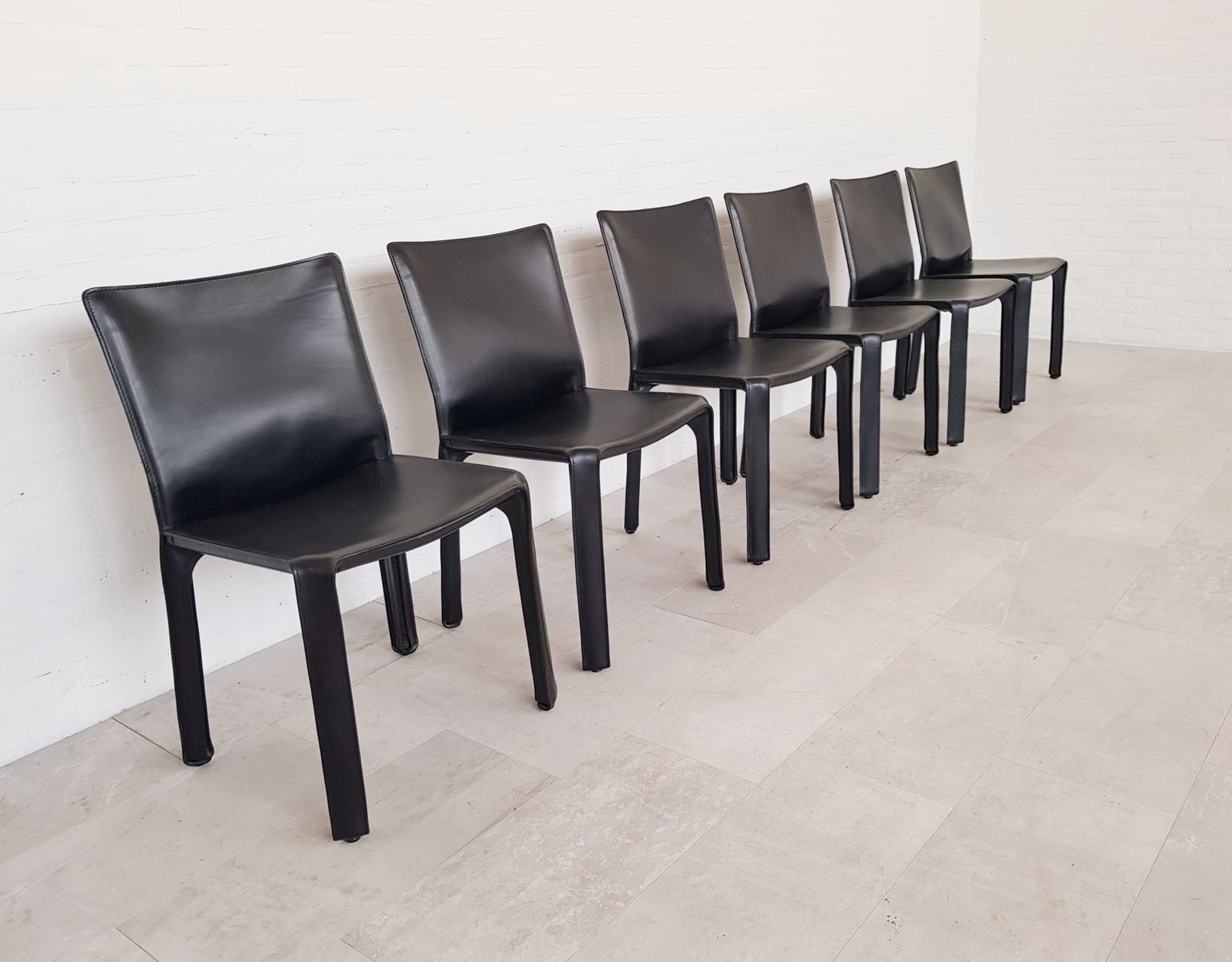 CAB 412 Stühle mit schwarzem Lederbezug von Mario Bellini für Cassina