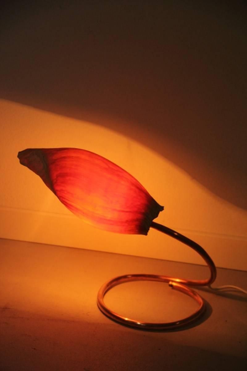 Vintage Copper Table Lamp with Shell Shade for sale at Pamono