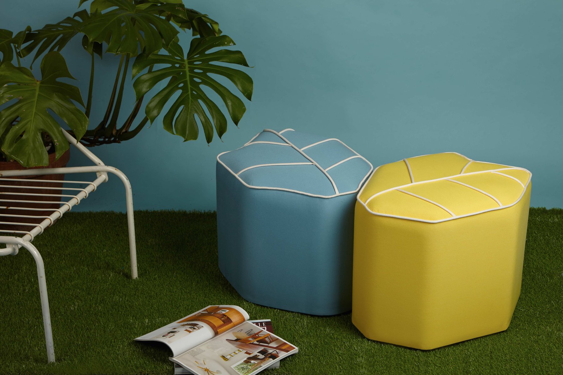 Yellow Outdoor Leaf Seat Pouf by Nicolette de Waart for Design by Nico