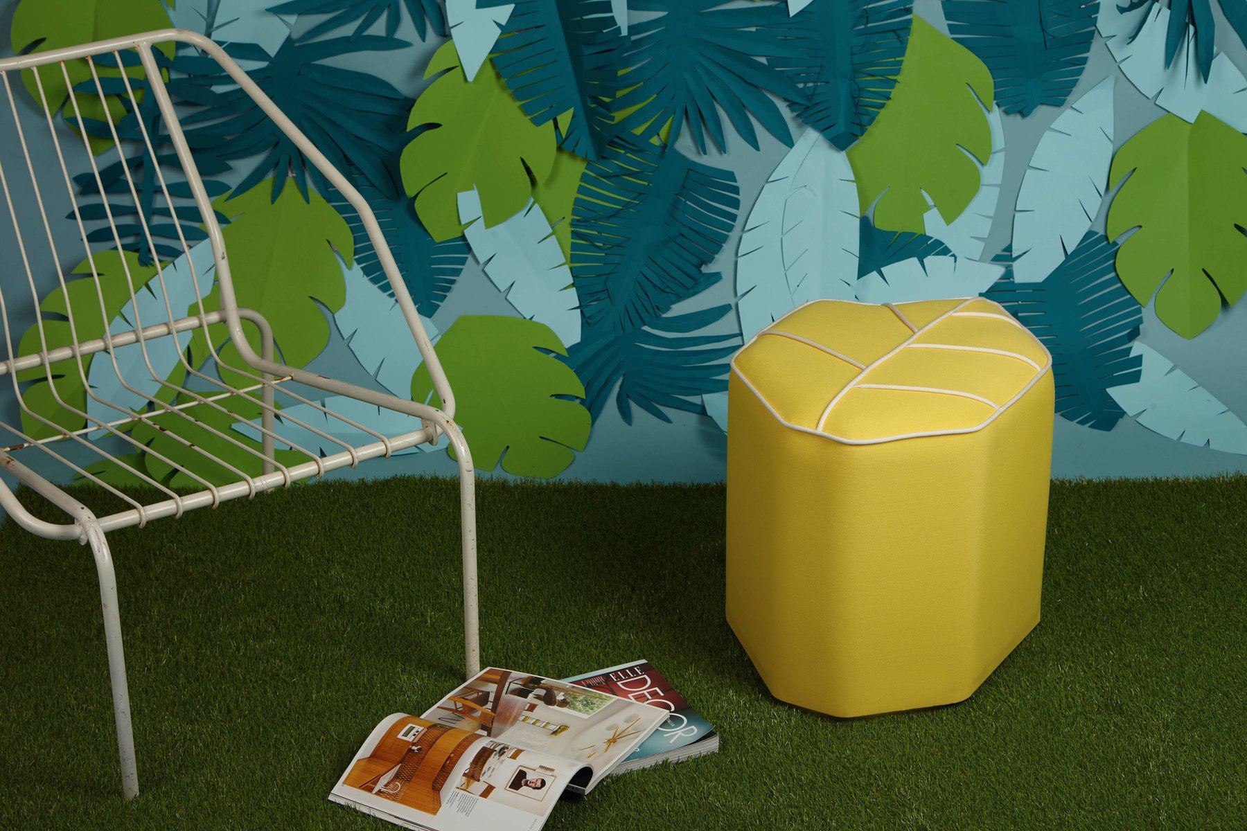 Yellow Outdoor Leaf Seat Pouf by Nicolette de Waart for Design by Nico