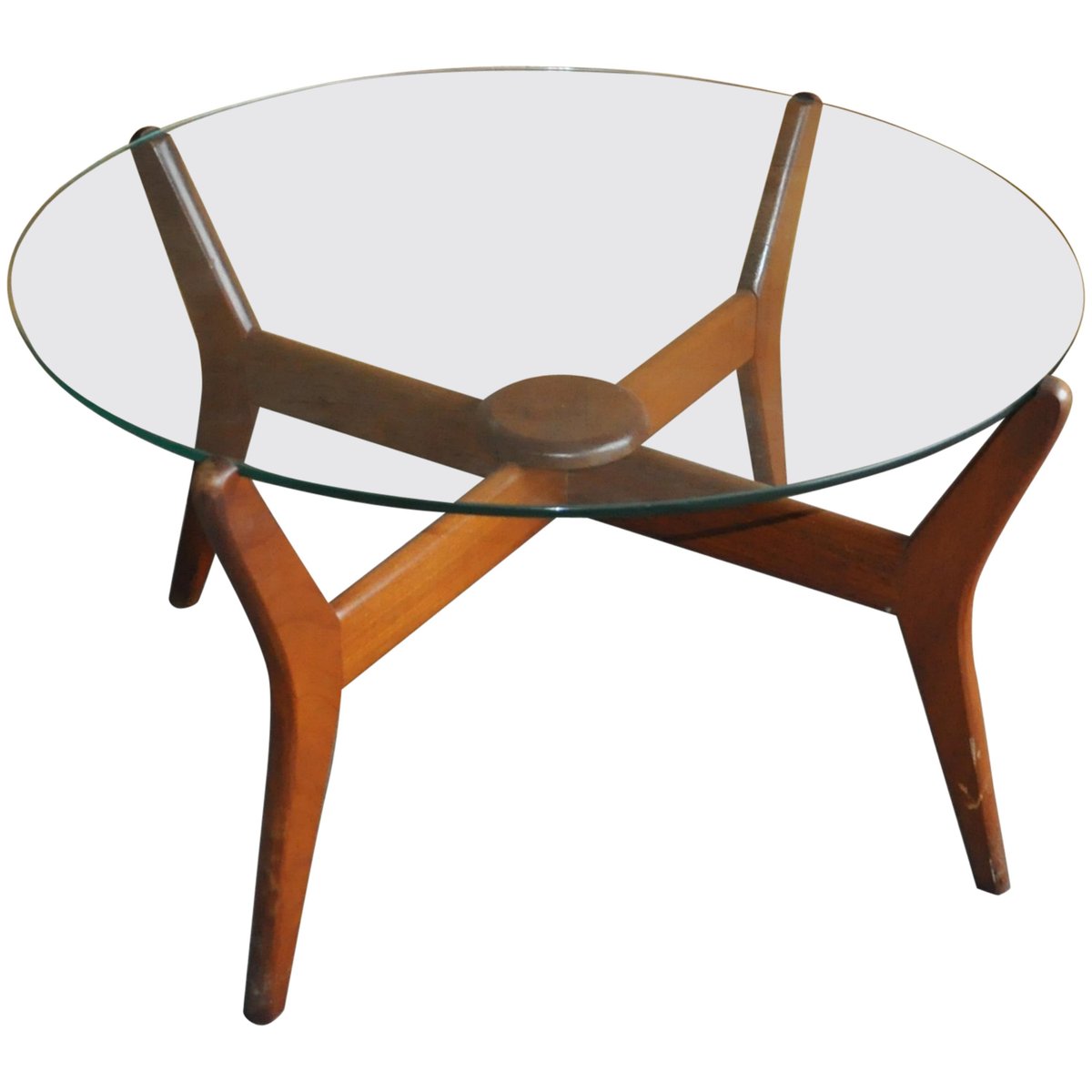 MidCentury Glass & Teak Coffee Table for sale at Pamono
