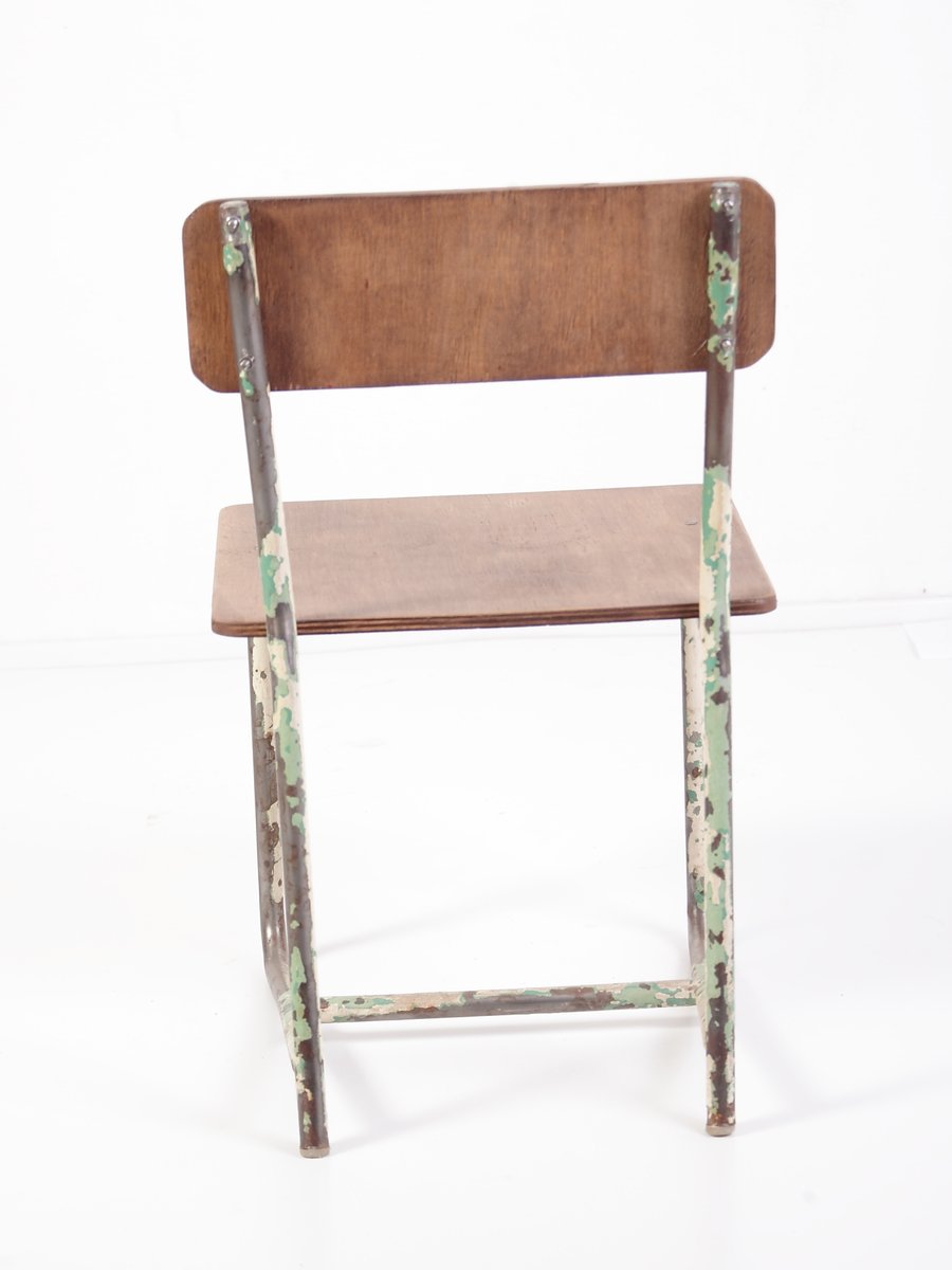 vintage plywood steel school chair 1970s ALG-431158