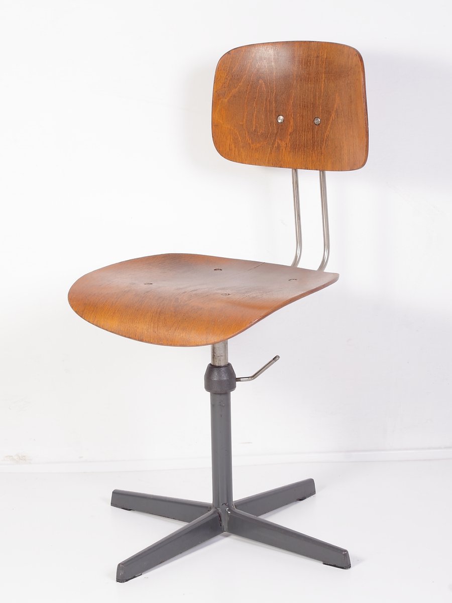 Chaise de bureau vintage pivotante à roulettes Noir Métal