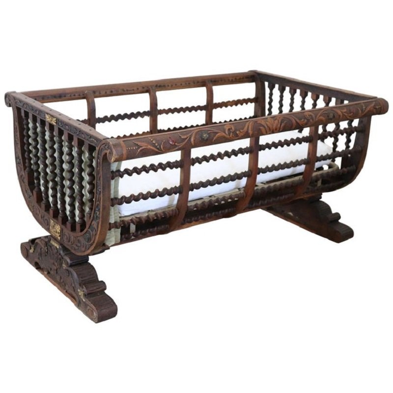 Antique Carved Turned Walnut Crib 1880s For Sale At Pamono
