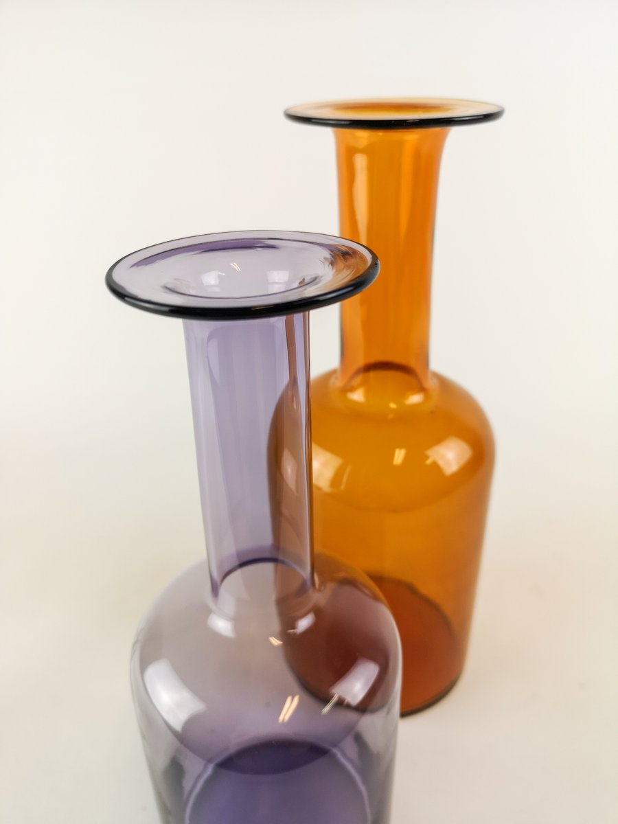 Vintage Glass Bottle Vases by Otto Breuer for Holmegaard, Set of 2 for