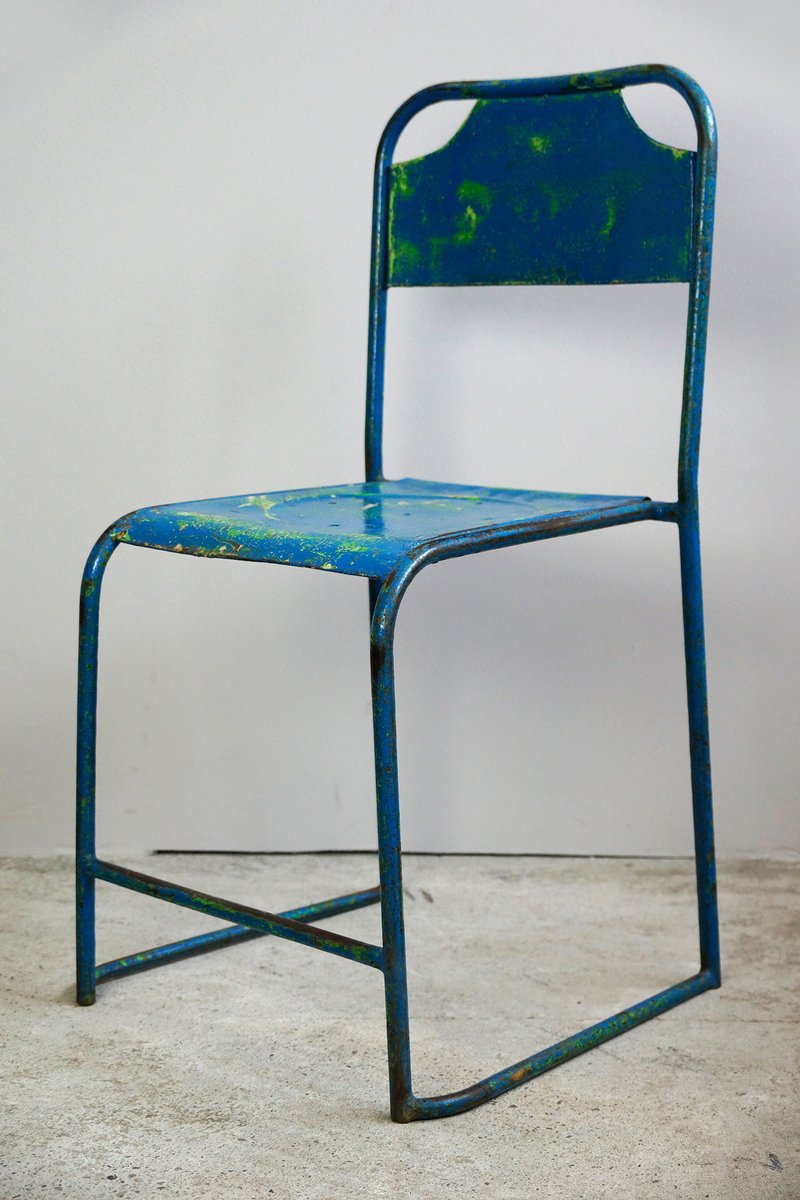 Mid Century Blue Metal Garden Chairs