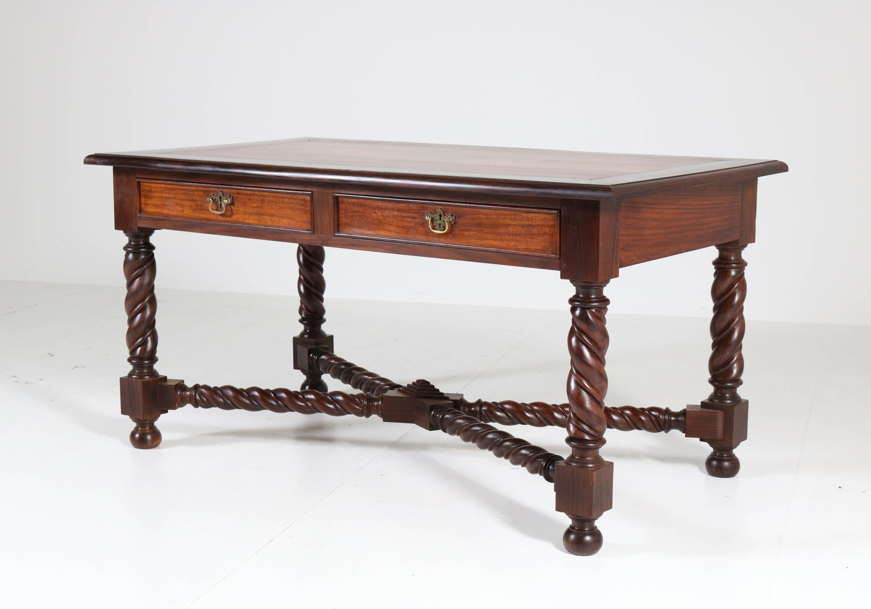 Antique Jacobean Style Brass and Padouk Desk for sale at Pamono