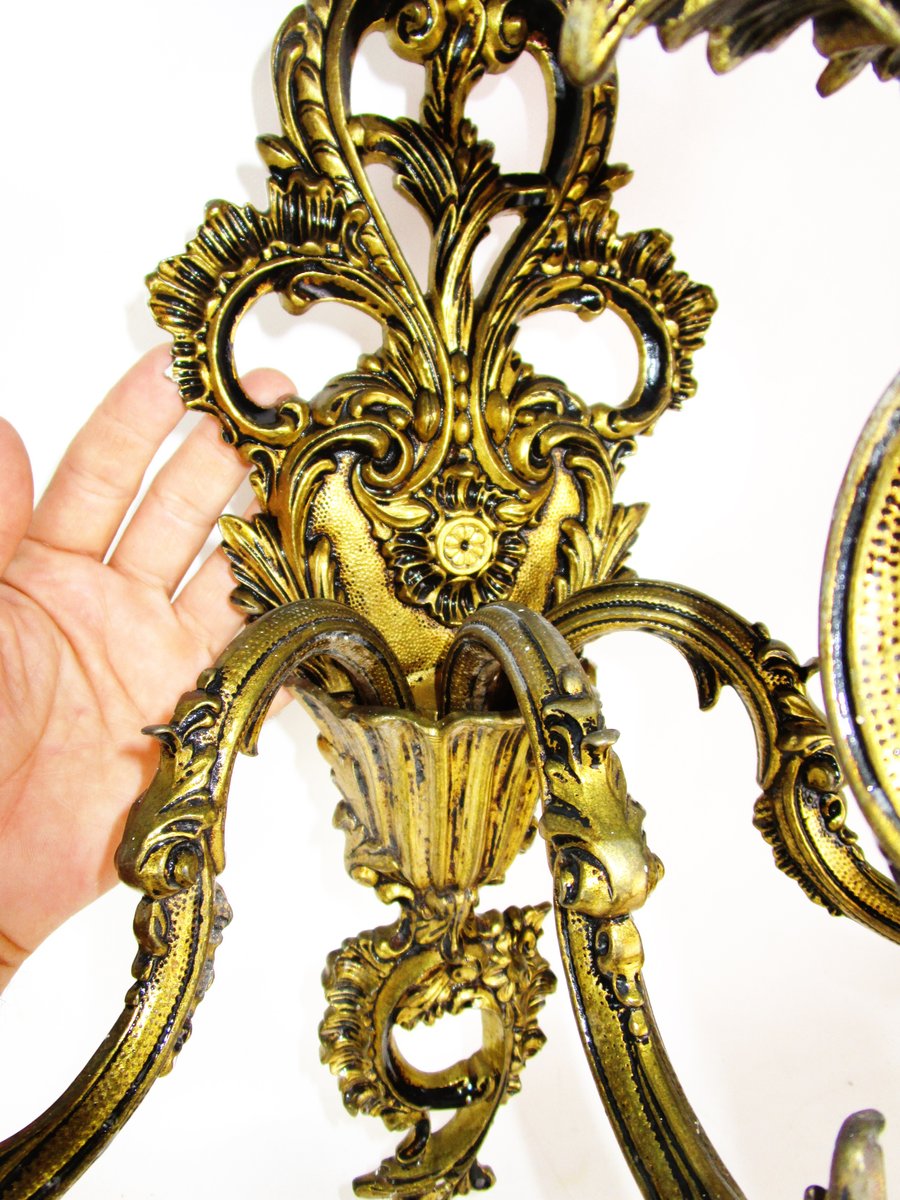 Appliques Murales Vintage en Bronze Doré, 1970s, Set de 2 en vente sur