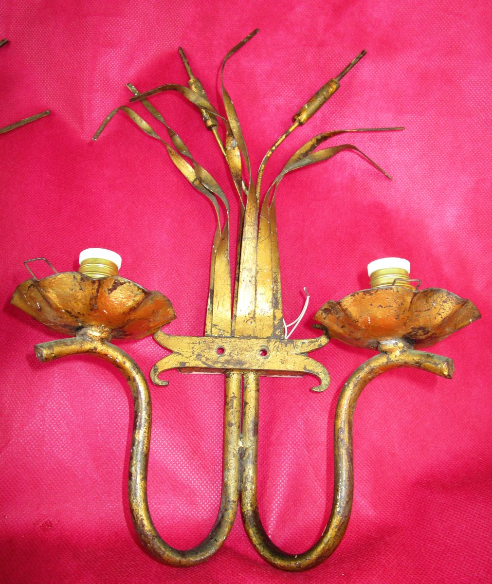 Regency Wandlampen aus Blattgold und Schmiedeeisen, 1950er, 2er Set bei