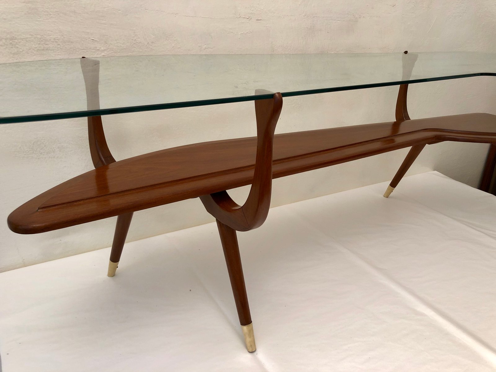 Mid-Century Italian Brass and Glass Coffee Table, 1950s for sale at Pamono
