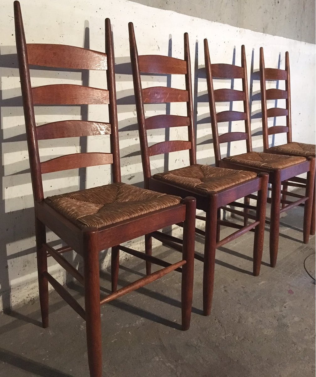 Chaises de Salle à Manger en Bois et en Paille, France, 1960s, Set de 4