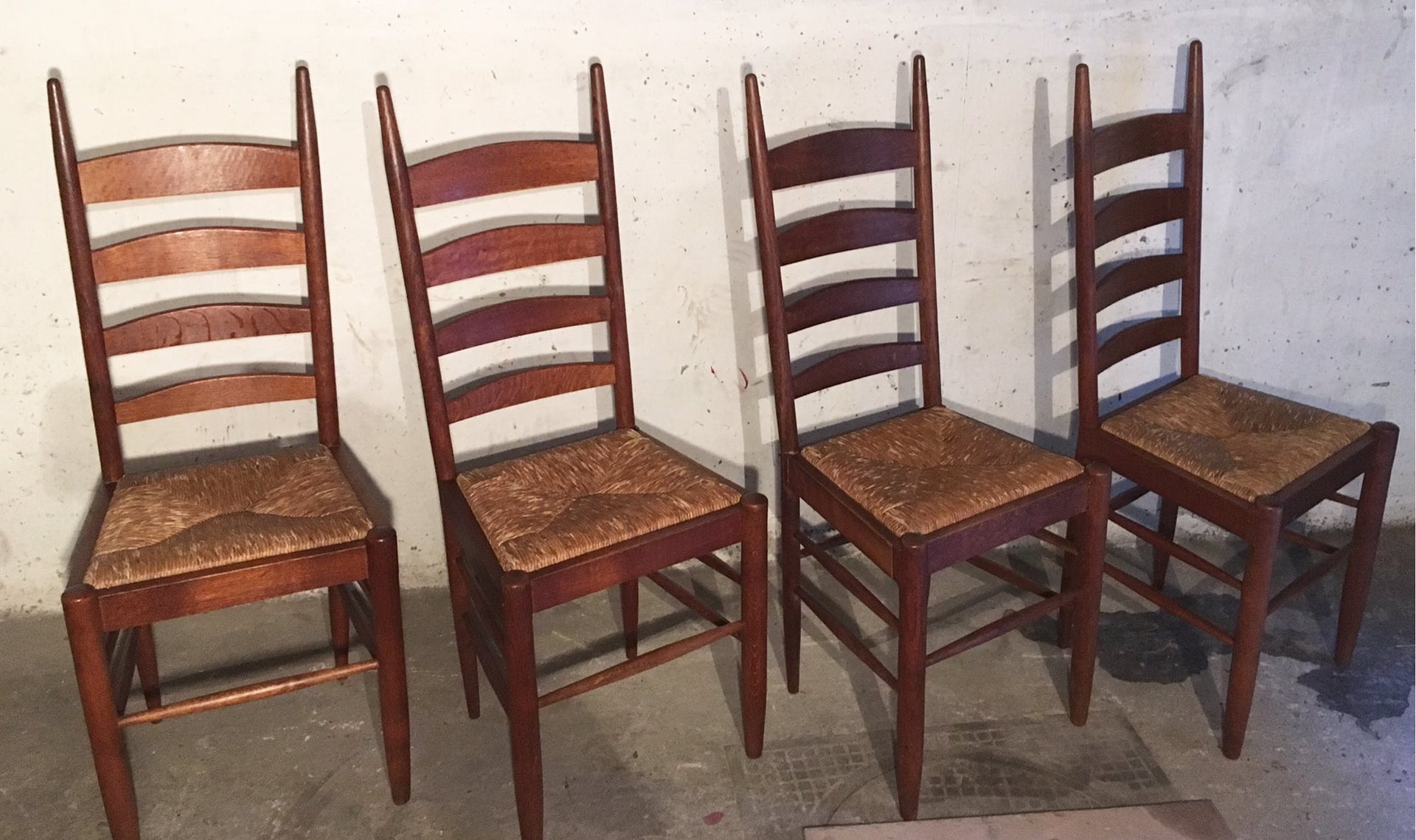 Chaises de Salle à Manger en Bois et en Paille, France, 1960s, Set de 4