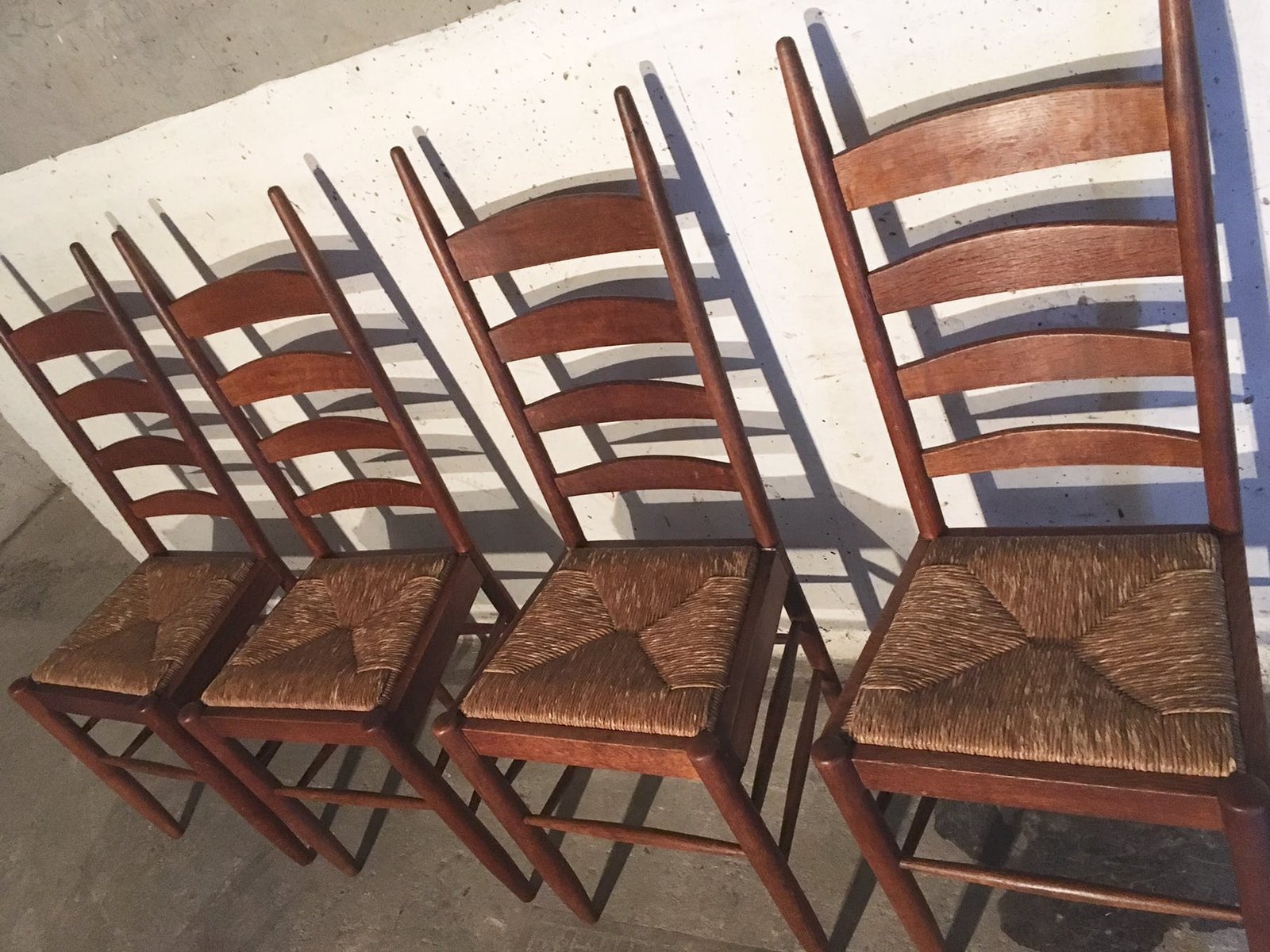 Chaises de Salle à Manger en Bois et en Paille, France, 1960s, Set de 4