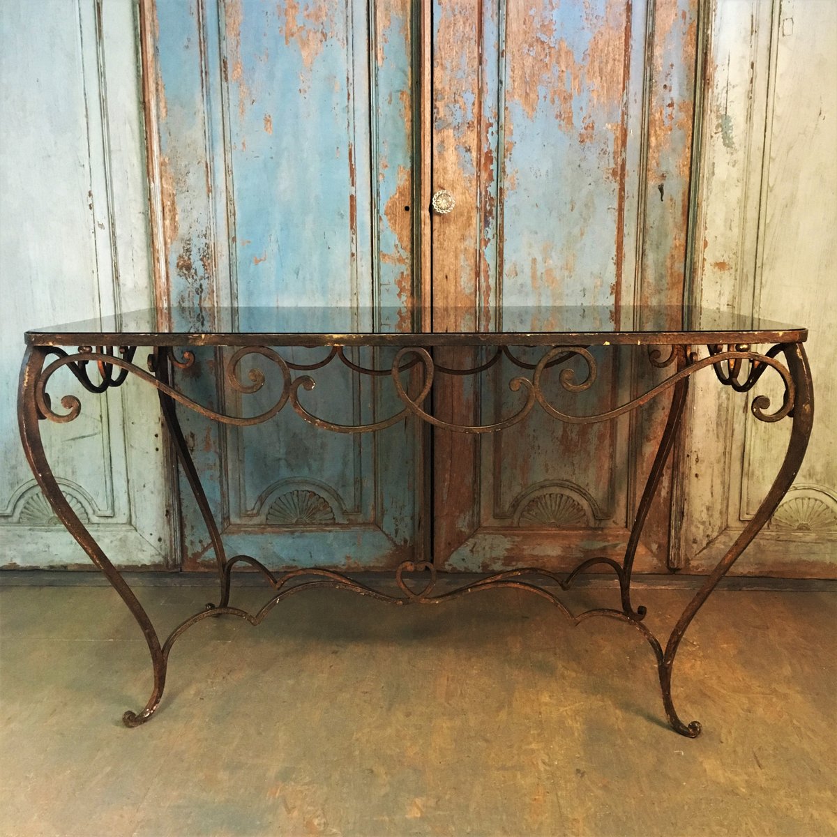 Table de Salle à Manger Art Déco Vintage en Verre Coloré ...