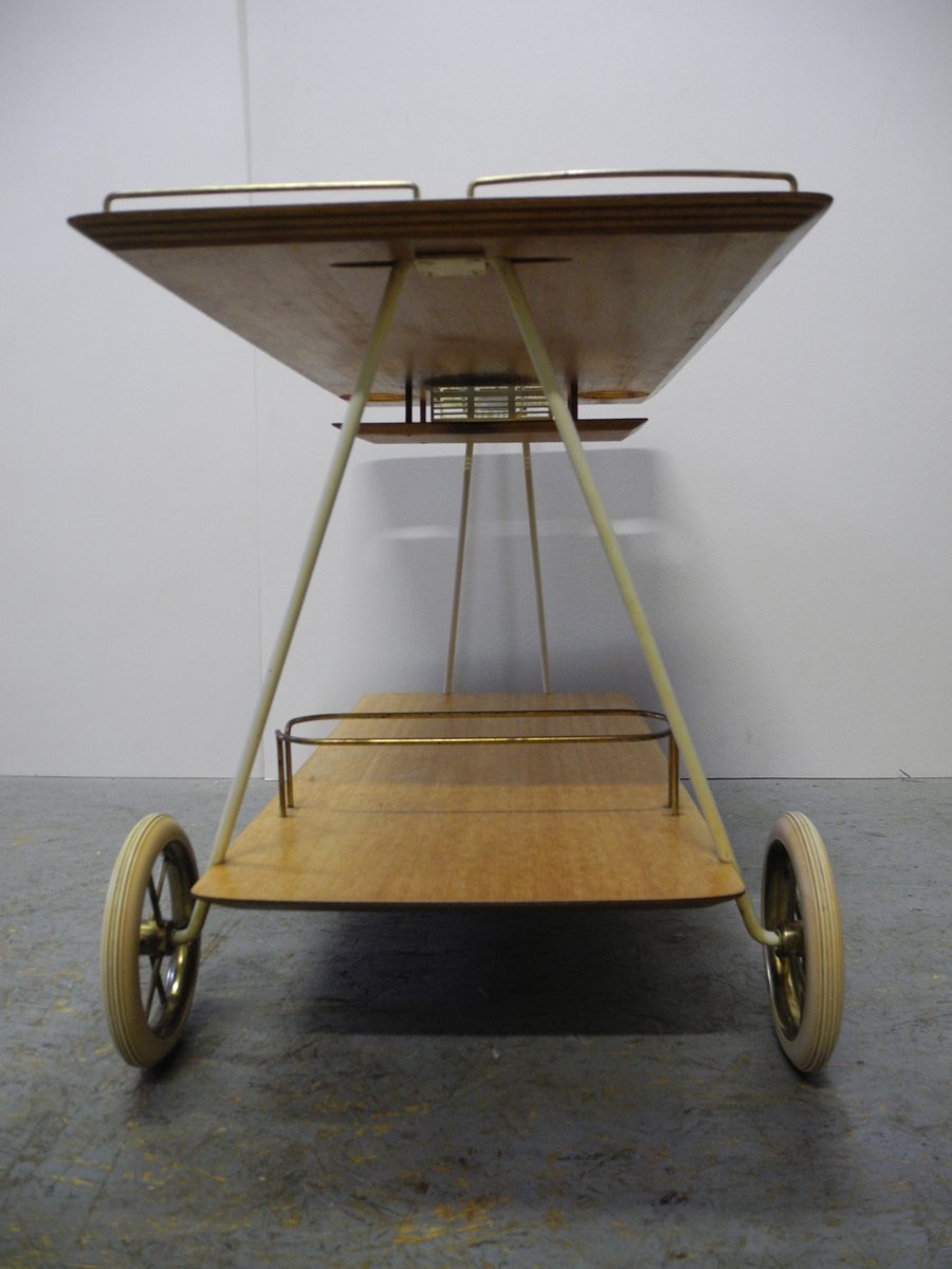 Chariot de Bar en Laiton et Bois, Norvège, 1950s en vente sur Pamono