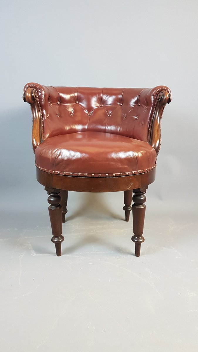 Antique Leather And Mahogany Swivel Chair For Sale At Pamono