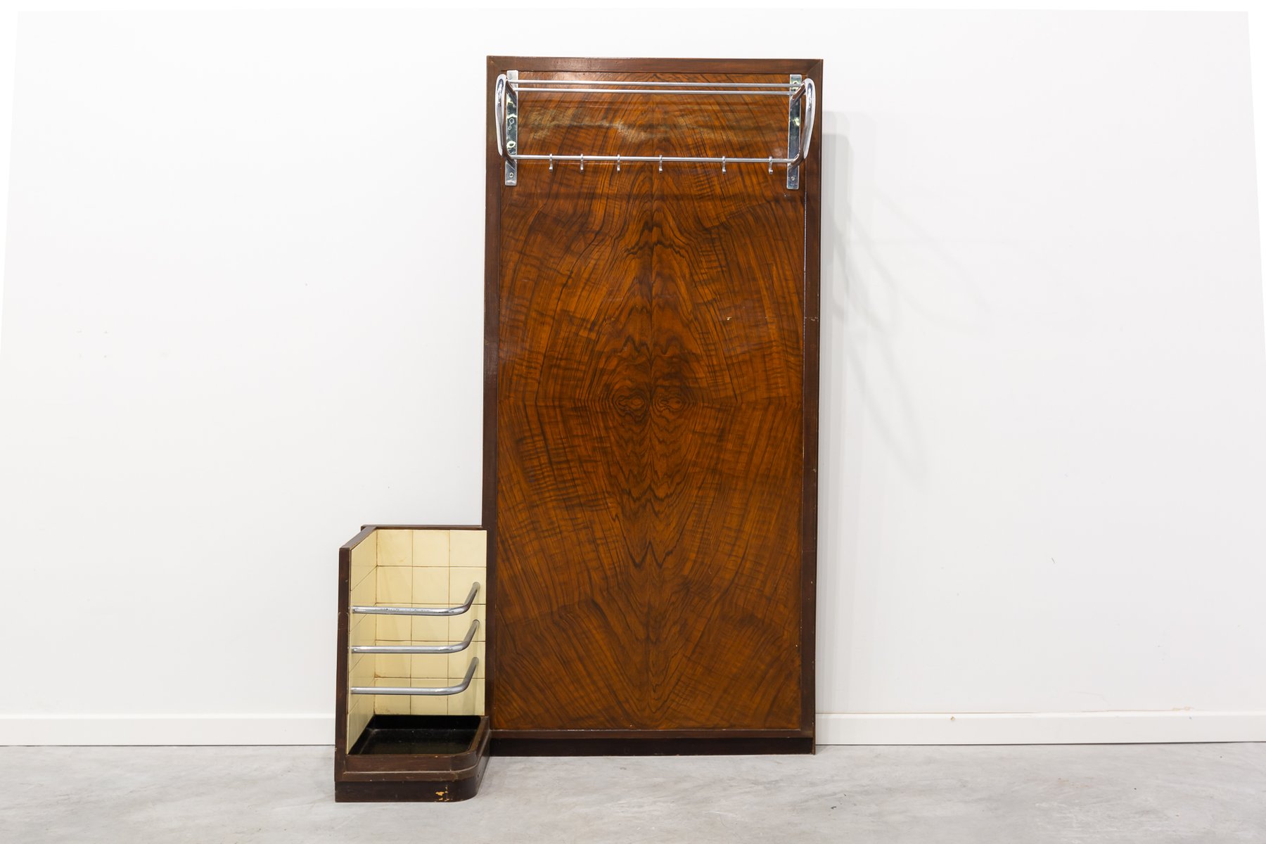 Art Deco French Steel and Walnut Wall Unit, 1920s for sale at Pamono