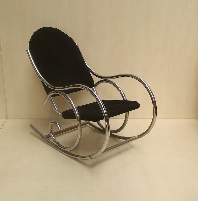 French Modernist Chrome and Jersey Knit Rocking Chair, 1970s for sale