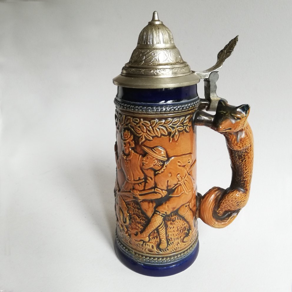 Chope à Bière Vintage Westerwald - Motif Chasse Ludwig Hohlwein Munich, Céramique, Allemagne