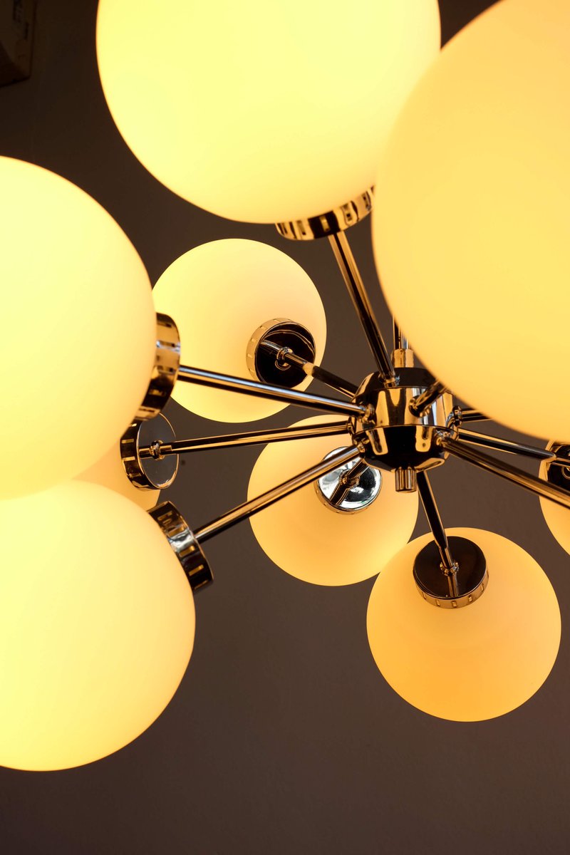Deutscher Mid Century Sputnik Kronleuchter Mit Silbernem Rahmen 1960er