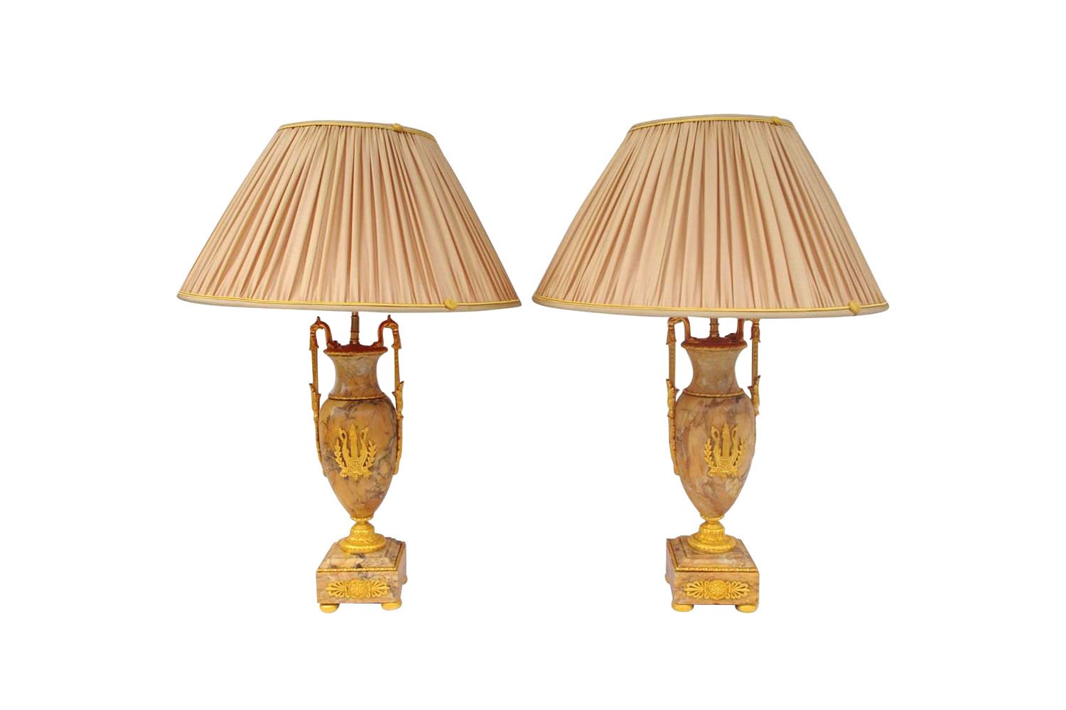 Antike Empire Lampen Aus Gelbem Sienna Marmor 2er Set Bei