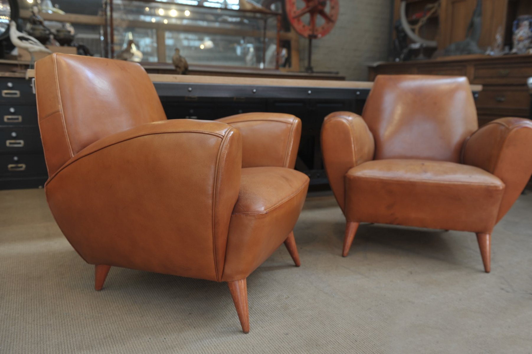 Mid Century Leather Armchairs And Bench From Erton 1950s Set Of