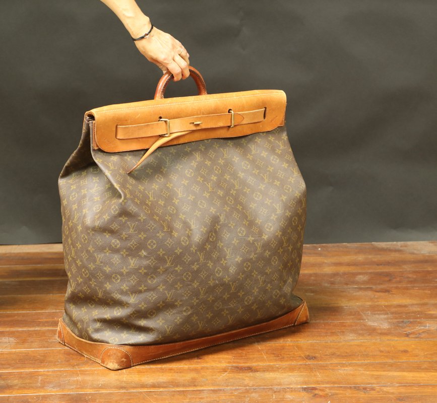 Vintage Leather & Canvas Steamer Bag from Louis Vuitton, 1920s for sale at Pamono