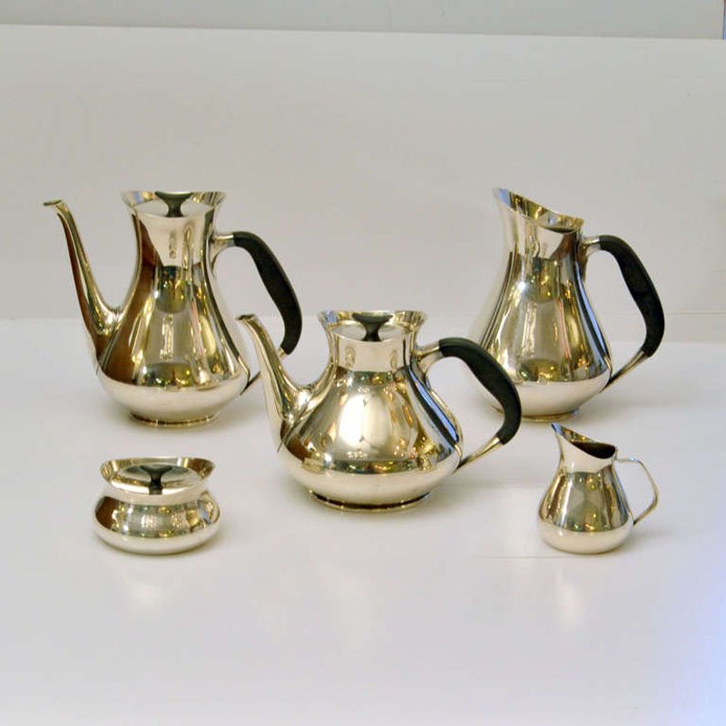 MidCentury Modern Danish Silver Plated Tea & Coffee Set by Hans Bunde