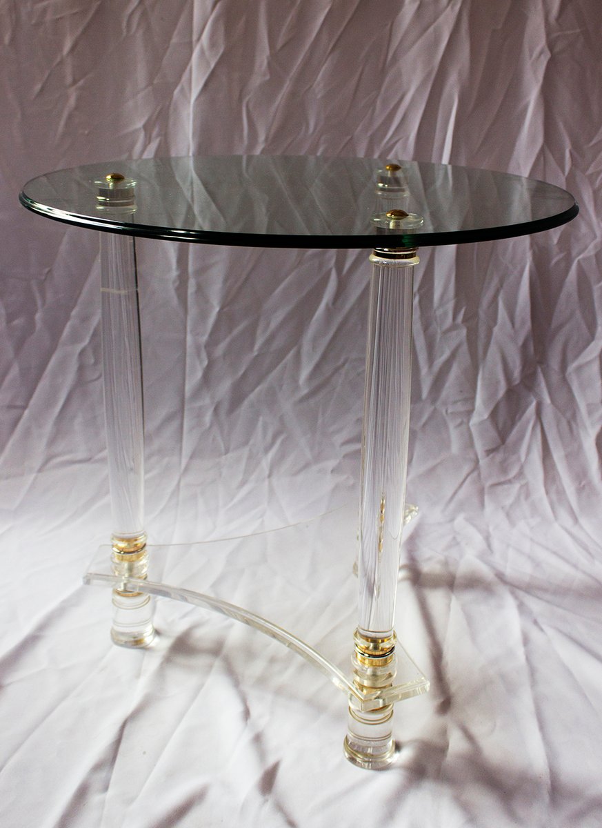 Vintage French Acrylic Glass & Brass Side Tables, Set of 2 for sale at