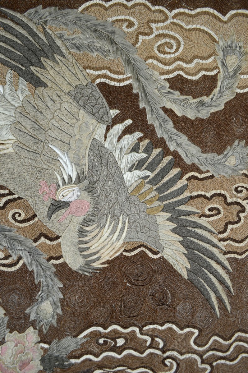 Large Antique Japanese Meiji Silk Embroidered Tapestry, 1890s for sale at Pamono