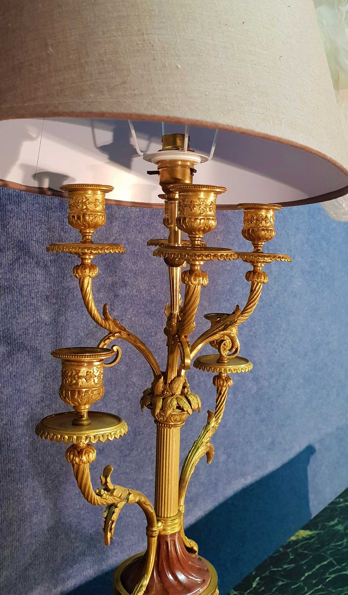 Lampada da tavolo antica in bronzo dorato e marmo in ...