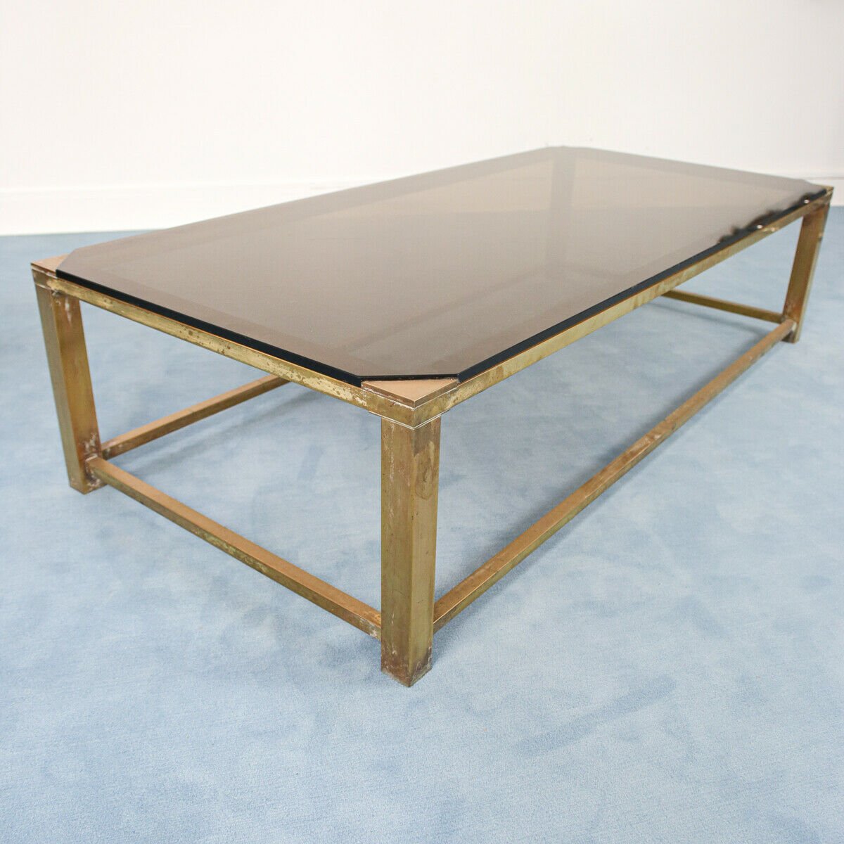 Vintage Brass & Smoked Glass Coffee Table, 1970s for sale at Pamono